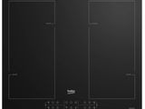 a black stove top with three burners and a black glass top