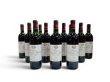 six bouteilles de vin rouge alignées sur une surface blanche