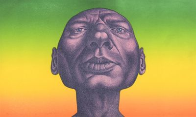 an image of a drawing of a man with a green and yellow background