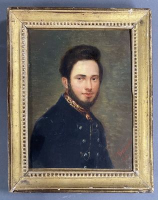 portrait of a man in a blue coat with a gold chain around his neck