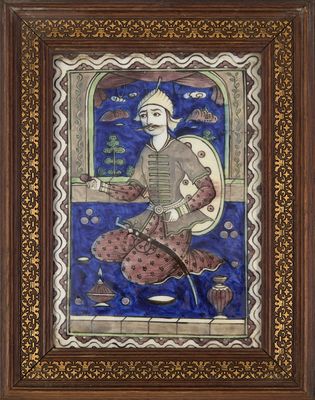 un tableau représentant un homme assis sur une chaise avec une guitare
