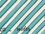a close up of a blue and white striped tie with writing on it