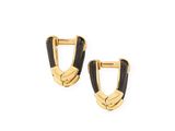 a pair of black and gold earrings on a white background