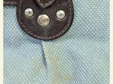 a close up of a purse with a leather handle