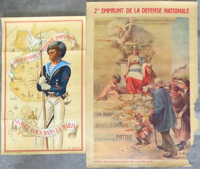 deux affiches représentant un homme en uniforme et une femme en tenue militaire