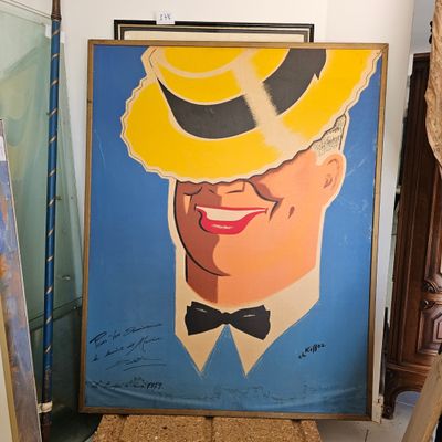 a painting of a man with a yellow hat on it ' s head