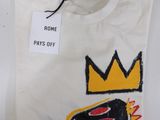 a white t - shirt with a picture of a dog wearing a crown on it