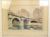 a picture of a painting of a bridge over a river