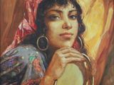 une peinture à l'huile représentant une femme tenant un miroir à la main
