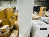 a white refrigerator and a white washing machine in a warehouse