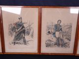 three framed pictures of men in military uniforms with guns