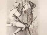 drawing of a man and a woman sitting on a ledge