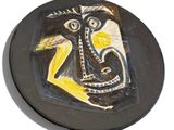 a black plate with a painting of a cat on it
