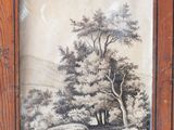 an old picture of a painting of a wooded landscape with trees