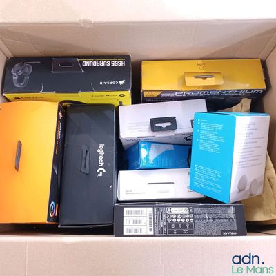 a box full of electronic equipment that is sitting in it