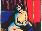 an image of a painting of a woman sitting on a couch