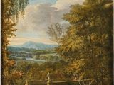 une image représentant un tableau représentant un paysage boisé avec des personnages au premier plan
