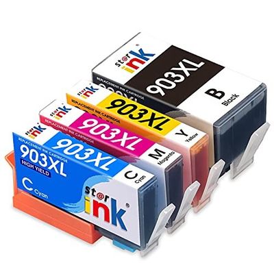 a group of ink cartridges sitting next to each other on a white surface