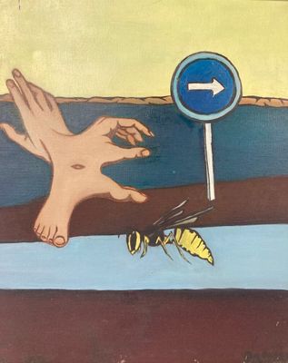 École du XXe siècle. Composition au frelon et au panneau dir…