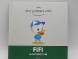 La boîte est blanche et verte, avec un canard coiffé d'un chapeau bleu.