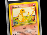 a close up of a pokemon card in a plastic case