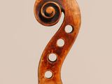 a close up of a violin neck with a fiddle in the background