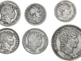 un lot de six pièces d'argent sur lesquelles figurent des portraits d'hommes