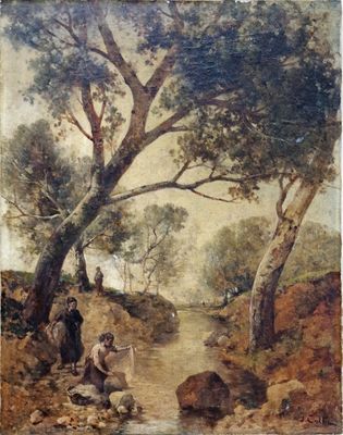 Joseph COLLAT (1841 - ?) Lavandière au bord du ruisseau