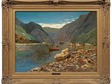 une image représentant un tableau où l'on voit un bateau sur un lac