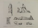 sketches of a statue of a woman and a man laying on the ground