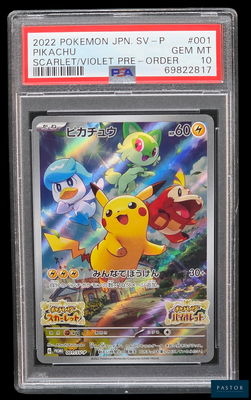 La carte Pokémon se trouve dans un étui en plastique transparent sur fond noir.