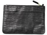 a black purse that has a zipper on it