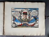 an old book with a picture of a man in a boat on it