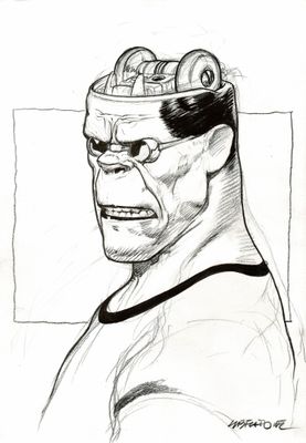 un dessin représentant un homme dont la tête est remplie d'engrenages