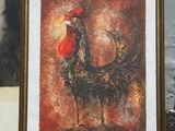 une photo d'un tableau représentant un coq posé par terre