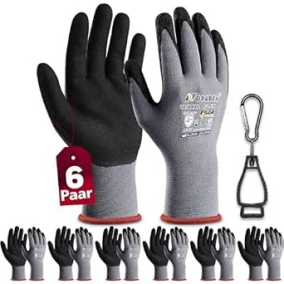 a set of six pairs of gray and black work gloves