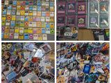 several pictures of a collection of pokemon trading cards on a table