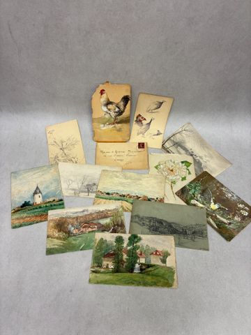 Douze aquarelles, études sur papier, début XXe