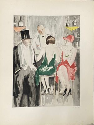 une peinture représentant un groupe de personnes assises à une table