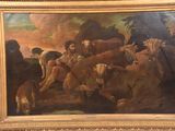 painting of a painting of a group of men and animals in a field