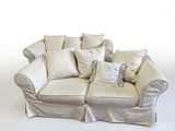 a white couch with pillows on it and a pillow on the back