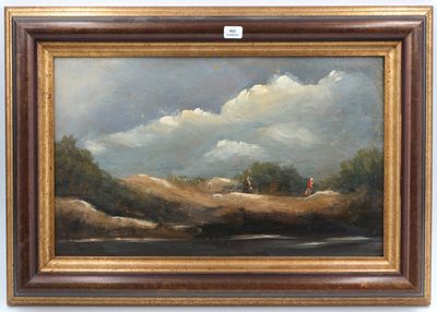 l'image d'un tableau représentant un paysage avec une rivière au premier plan