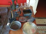 a wooden table with a lot of items on it