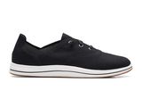 men ' s black canvas shoes with white soles on a white background