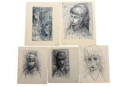 Bernard BOURRAND (XXe siècle) Portraits de jeunes filles