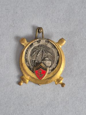 un gros plan d'une médaille d'or sur laquelle figure un cheval