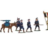 many figurines of men in uniforms on a white background