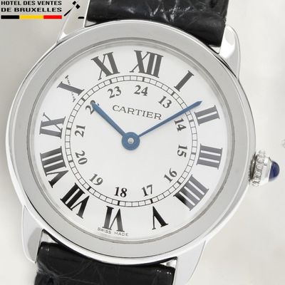 cartier a stainless steel automatic calendar wrist watch with roman numerals