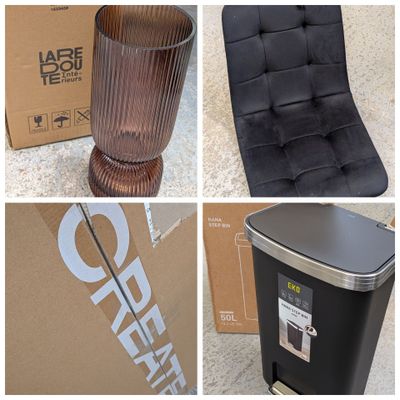 four different pictures of a chair, trash can, trash can and a trash can