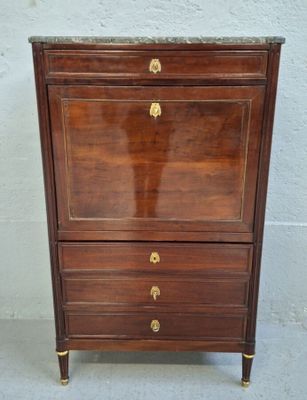 Secrétaire à abattant en acajou et placage, dessus de marbre… - Photo 1